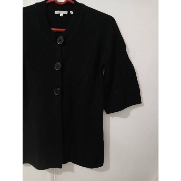 Vince womens small 100% cashmere sweater black button front shortsleeve - Picture 3 of 7